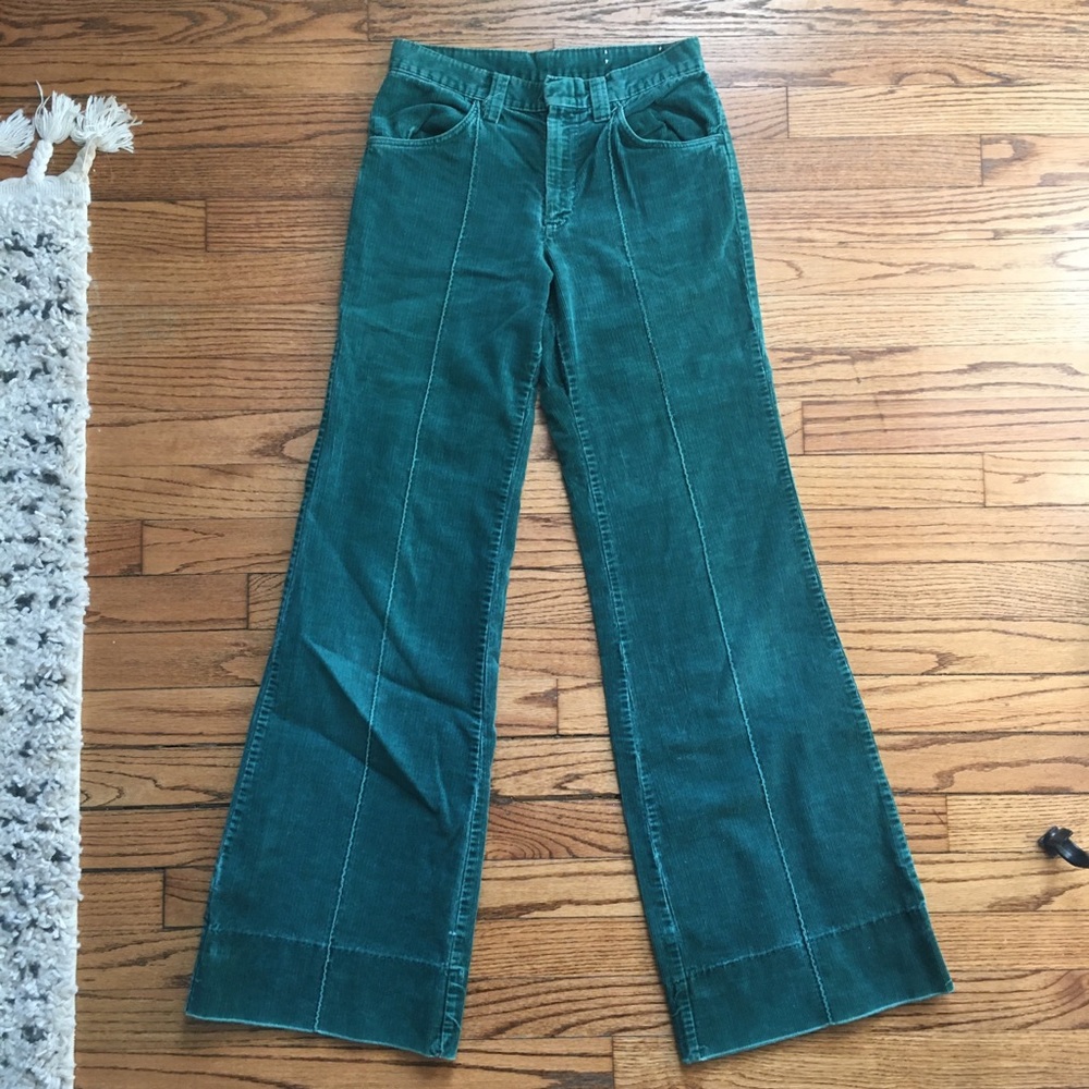 Vintage Green Corduroy Wide Leg Flare Pants